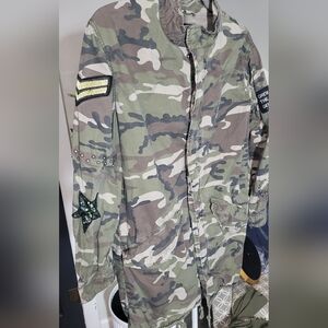 Amisu Camouflage Military-Style Jacket With Patches And Studs Size 4